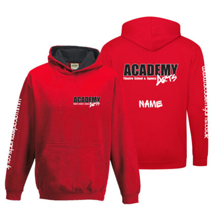 academy arts children's red and black varsity hoodie