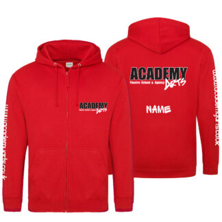 academy arts unisex red zipped hoodie
